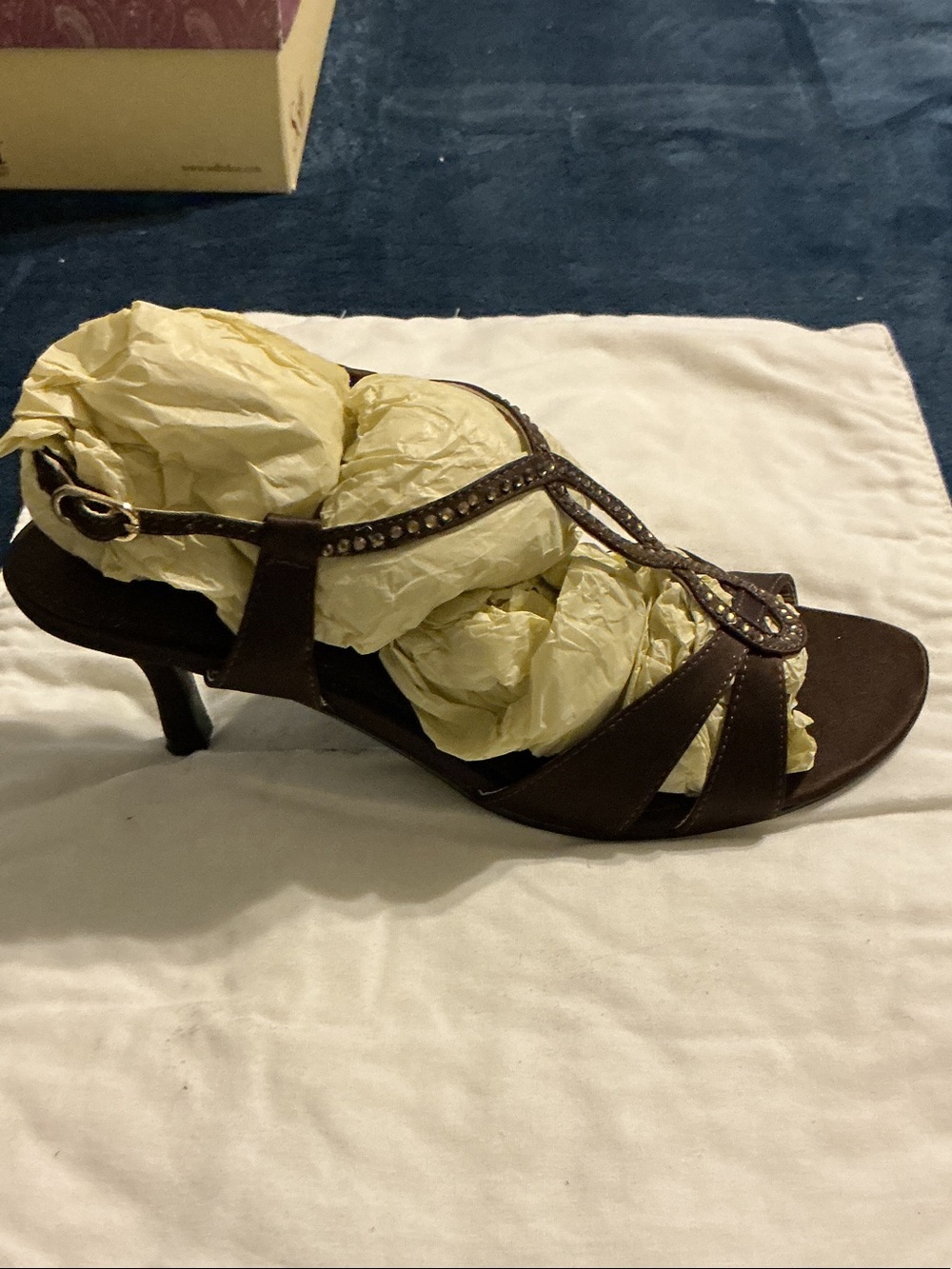 Grace Dark Brown T-Strap Heels with Stud Detailing